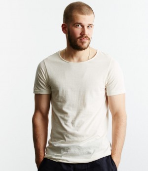 Beige Merz B. Schwanen 114 loopwheeled Men T Shirts | MERZ6495873