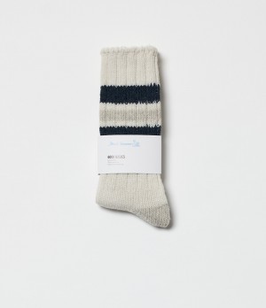 Beige / Blue Merz B. Schwanen RW04 Men Socks | MERZ0249153