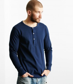 Blue Merz B. Schwanen 206 loopwheeled henley Men T Shirts | MERZ8021537