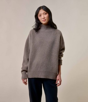 Dark Grey Merz B. Schwanen WRIBT03 mock-neck Women Pullover | MERZ5621849