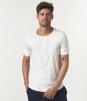 White Merz B. Schwanen 103 loopwheeled henley Men T Shirts | MERZ2716894