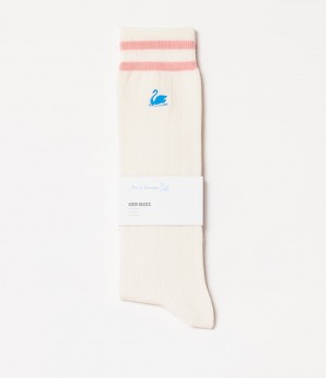 White / Coral Merz B. Schwanen GS08 cotton Men Socks | MERZ4326159